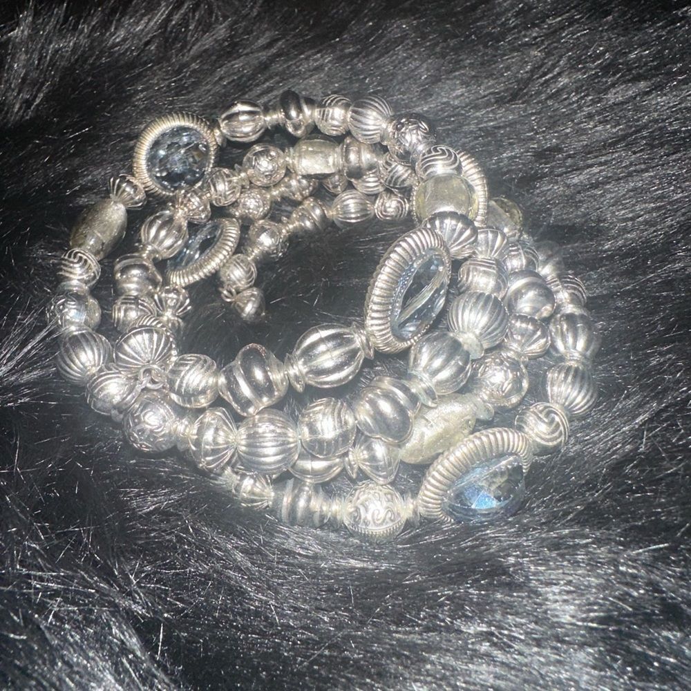 Vintage Silver Toned Wrap Beaded crystal Bracelet